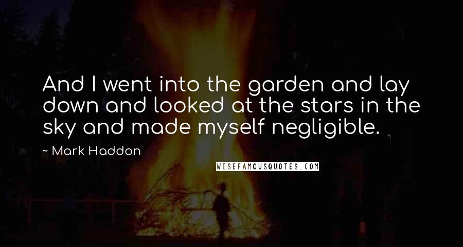 Mark Haddon Quotes: And I went into the garden and lay down and looked at the stars in the sky and made myself negligible.