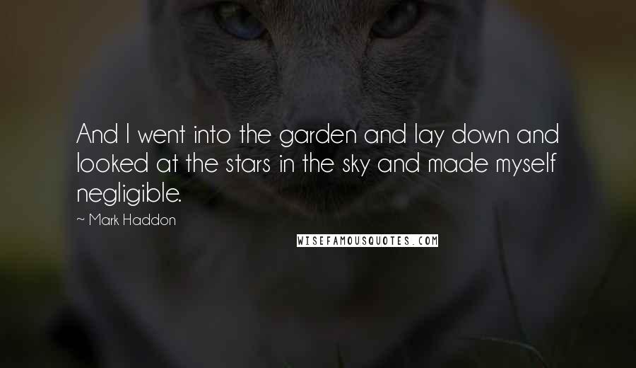 Mark Haddon Quotes: And I went into the garden and lay down and looked at the stars in the sky and made myself negligible.