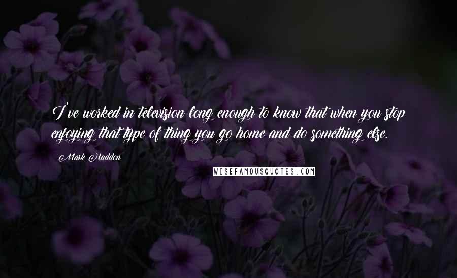 Mark Haddon Quotes: I've worked in television long enough to know that when you stop enjoying that type of thing you go home and do something else.