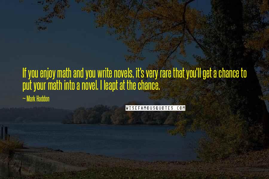 Mark Haddon Quotes: If you enjoy math and you write novels, it's very rare that you'll get a chance to put your math into a novel. I leapt at the chance.
