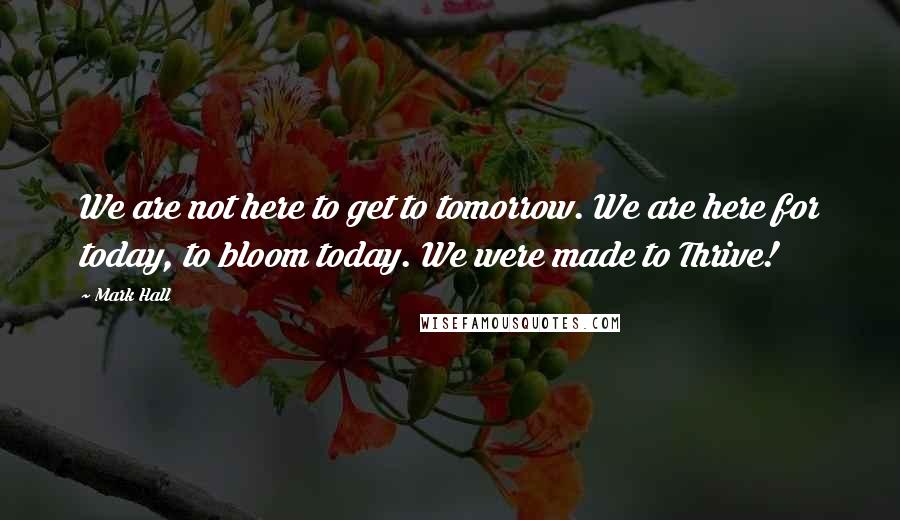 Mark Hall Quotes: We are not here to get to tomorrow. We are here for today, to bloom today. We were made to Thrive!