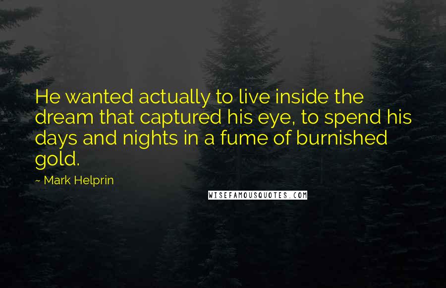 Mark Helprin Quotes: He wanted actually to live inside the dream that captured his eye, to spend his days and nights in a fume of burnished gold.