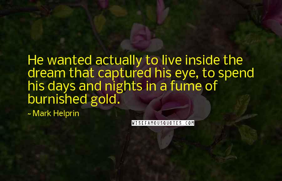 Mark Helprin Quotes: He wanted actually to live inside the dream that captured his eye, to spend his days and nights in a fume of burnished gold.