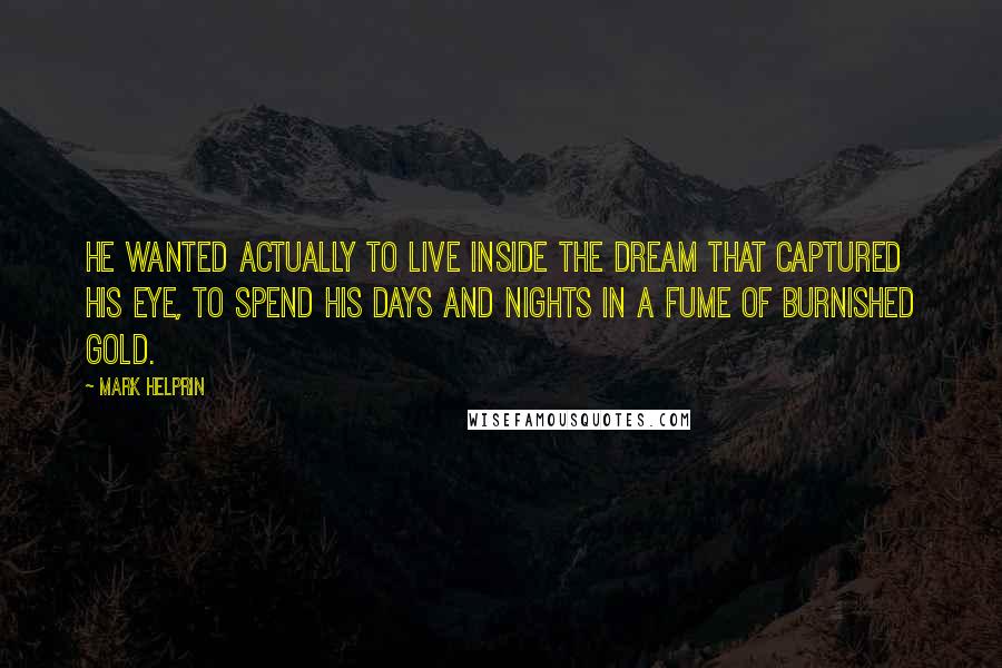 Mark Helprin Quotes: He wanted actually to live inside the dream that captured his eye, to spend his days and nights in a fume of burnished gold.