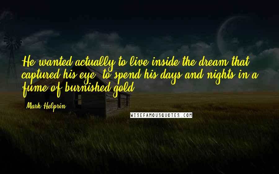 Mark Helprin Quotes: He wanted actually to live inside the dream that captured his eye, to spend his days and nights in a fume of burnished gold.