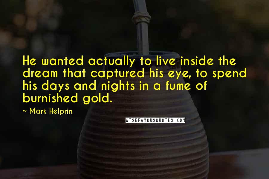 Mark Helprin Quotes: He wanted actually to live inside the dream that captured his eye, to spend his days and nights in a fume of burnished gold.