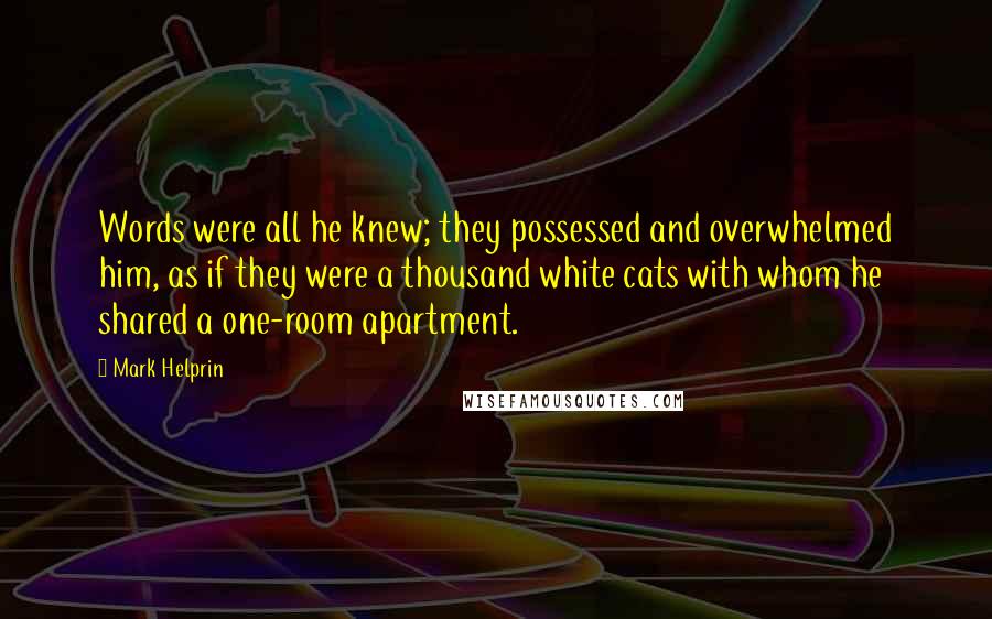 Mark Helprin Quotes: Words were all he knew; they possessed and overwhelmed him, as if they were a thousand white cats with whom he shared a one-room apartment.