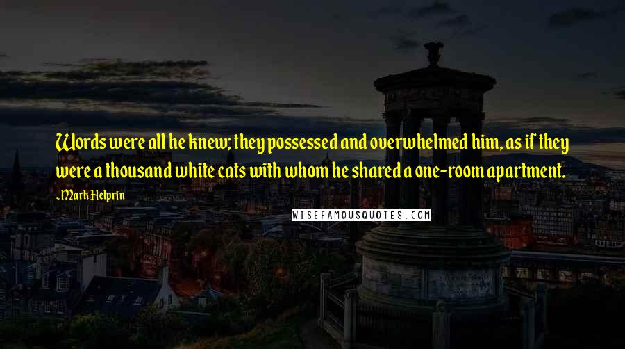 Mark Helprin Quotes: Words were all he knew; they possessed and overwhelmed him, as if they were a thousand white cats with whom he shared a one-room apartment.