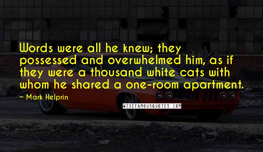 Mark Helprin Quotes: Words were all he knew; they possessed and overwhelmed him, as if they were a thousand white cats with whom he shared a one-room apartment.
