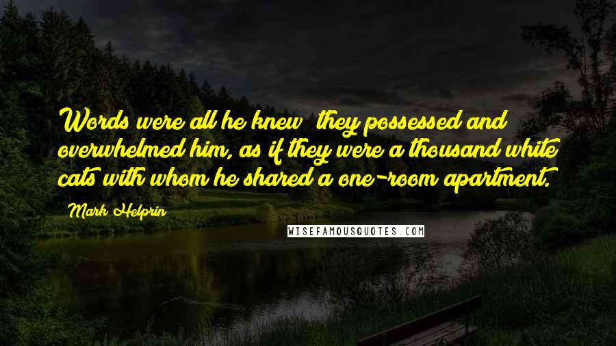 Mark Helprin Quotes: Words were all he knew; they possessed and overwhelmed him, as if they were a thousand white cats with whom he shared a one-room apartment.