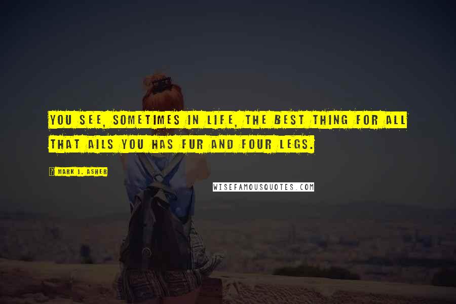 Mark J. Asher Quotes: You see, sometimes in life, the best thing for all that ails you has fur and four legs.