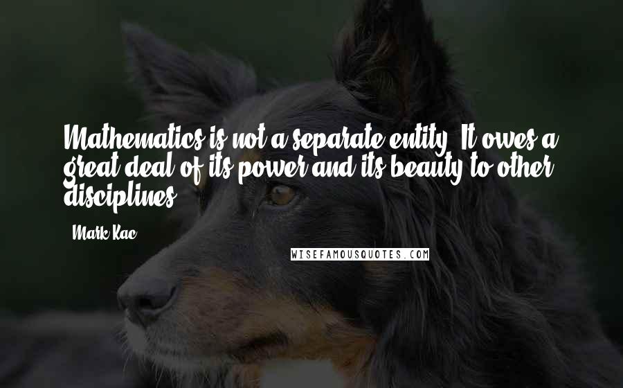 Mark Kac Quotes: Mathematics is not a separate entity. It owes a great deal of its power and its beauty to other disciplines.
