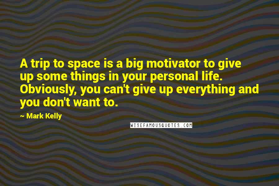 Mark Kelly Quotes: A trip to space is a big motivator to give up some things in your personal life. Obviously, you can't give up everything and you don't want to.