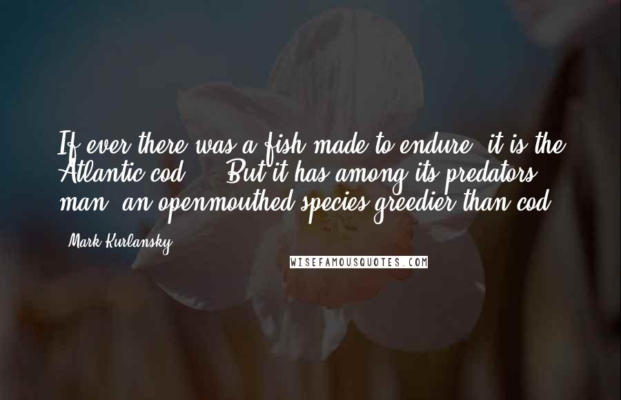 Mark Kurlansky Quotes: If ever there was a fish made to endure, it is the Atlantic cod ... But it has among its predators - man, an openmouthed species greedier than cod.