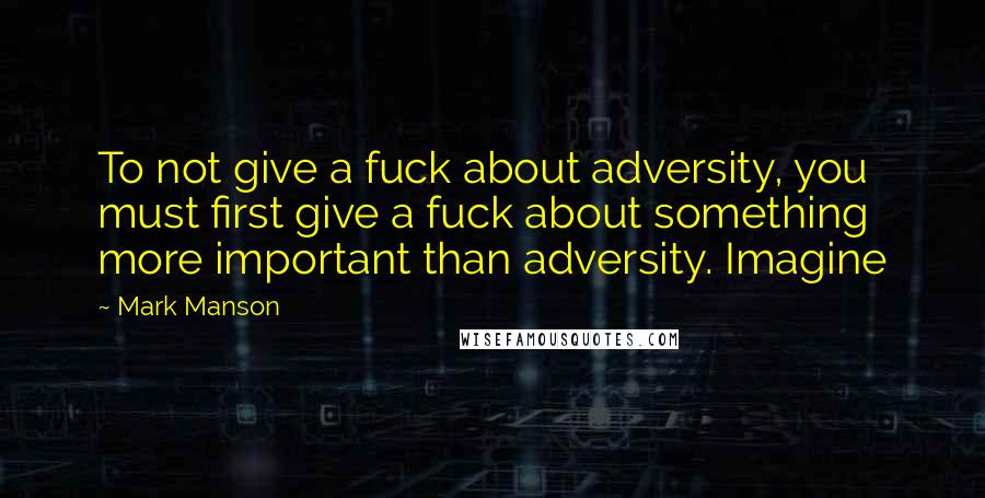 Mark Manson Quotes: To not give a fuck about adversity, you must first give a fuck about something more important than adversity. Imagine