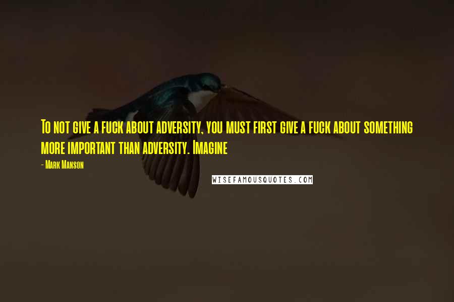 Mark Manson Quotes: To not give a fuck about adversity, you must first give a fuck about something more important than adversity. Imagine