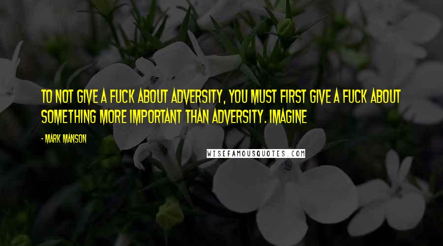 Mark Manson Quotes: To not give a fuck about adversity, you must first give a fuck about something more important than adversity. Imagine