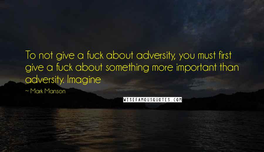Mark Manson Quotes: To not give a fuck about adversity, you must first give a fuck about something more important than adversity. Imagine