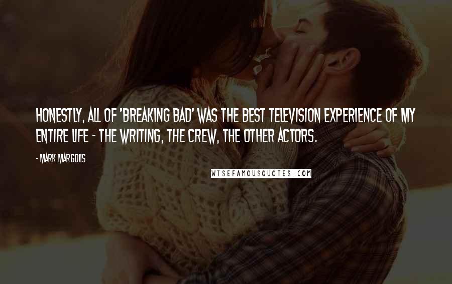 Mark Margolis Quotes: Honestly, all of 'Breaking Bad' was the best television experience of my entire life - the writing, the crew, the other actors.