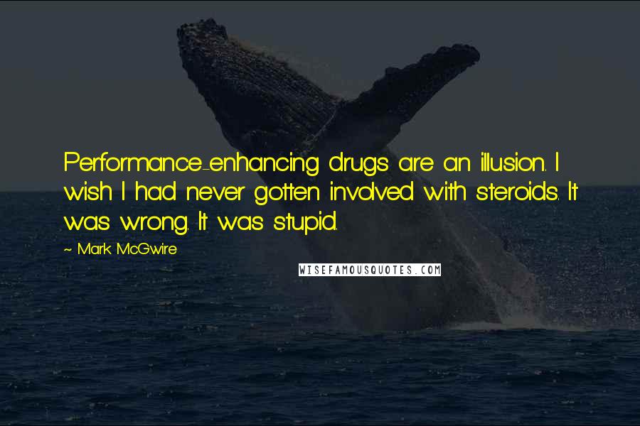 Mark McGwire Quotes: Performance-enhancing drugs are an illusion. I wish I had never gotten involved with steroids. It was wrong. It was stupid.