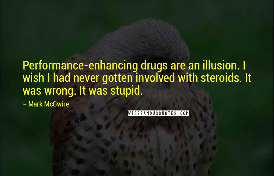 Mark McGwire Quotes: Performance-enhancing drugs are an illusion. I wish I had never gotten involved with steroids. It was wrong. It was stupid.