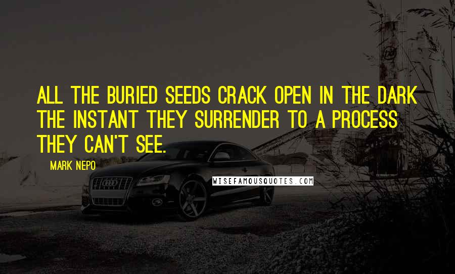 Mark Nepo Quotes: All the buried seeds crack open in the dark the instant they surrender to a process they can't see.