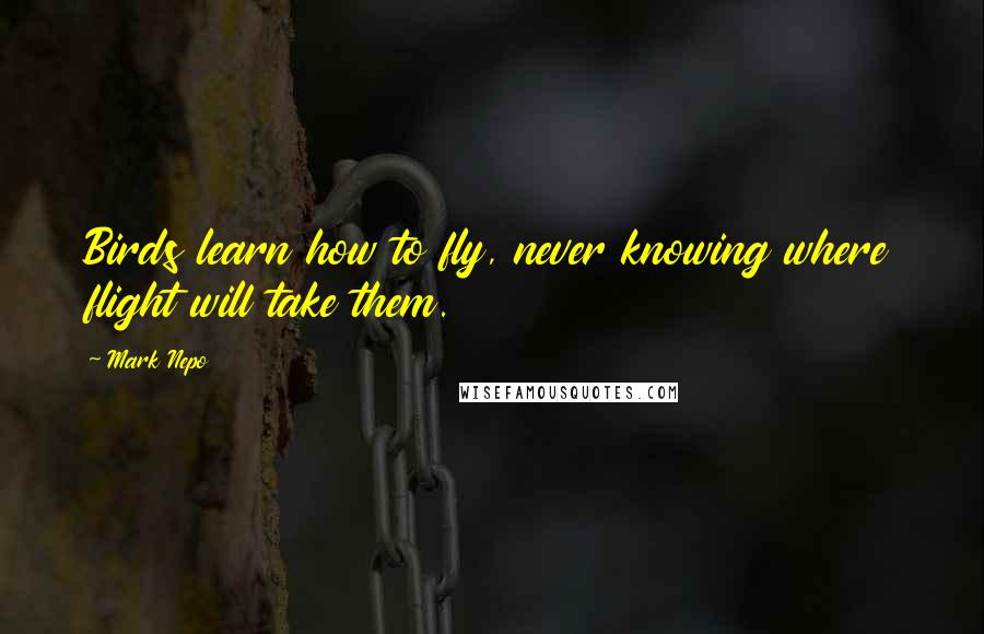 Mark Nepo Quotes: Birds learn how to fly, never knowing where flight will take them.