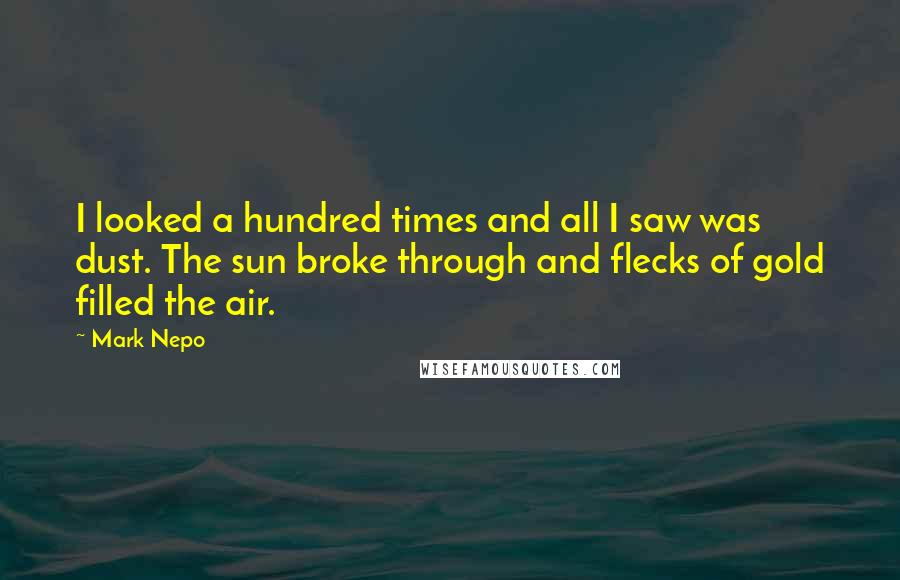 Mark Nepo Quotes: I looked a hundred times and all I saw was dust. The sun broke through and flecks of gold filled the air.