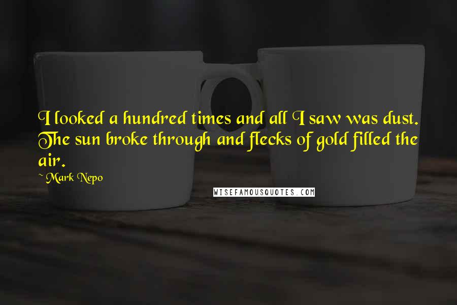 Mark Nepo Quotes: I looked a hundred times and all I saw was dust. The sun broke through and flecks of gold filled the air.