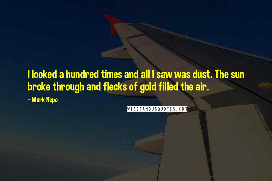 Mark Nepo Quotes: I looked a hundred times and all I saw was dust. The sun broke through and flecks of gold filled the air.