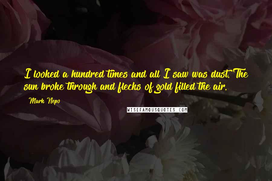 Mark Nepo Quotes: I looked a hundred times and all I saw was dust. The sun broke through and flecks of gold filled the air.