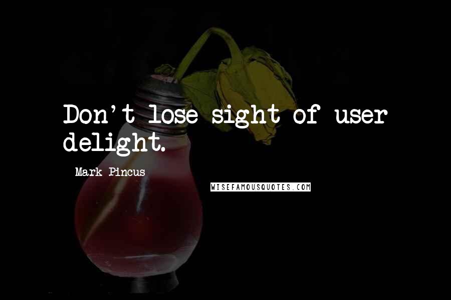 Mark Pincus Quotes: Don't lose sight of user delight.