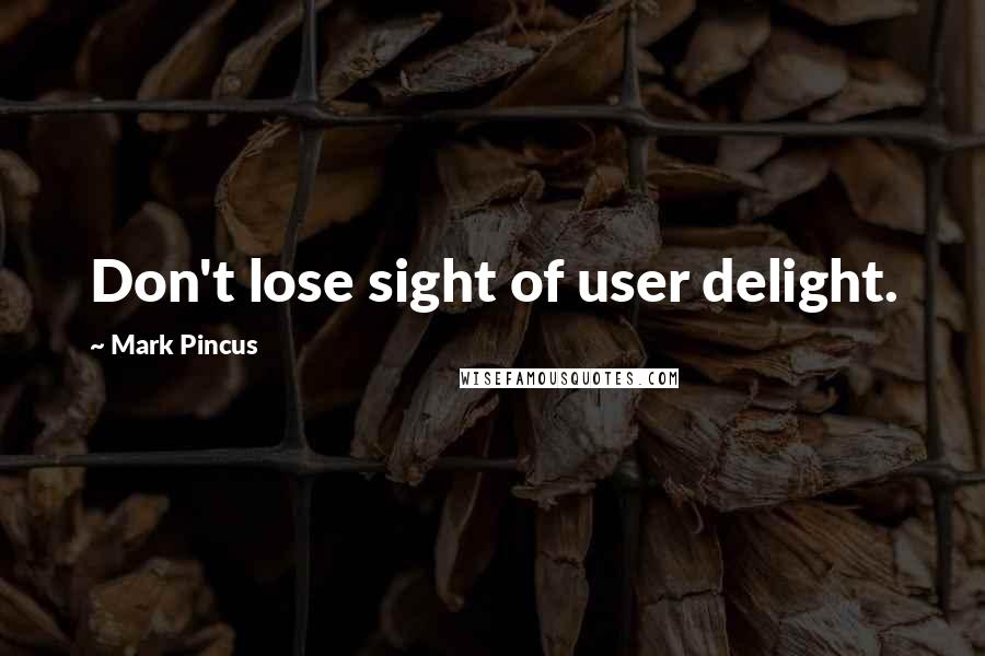 Mark Pincus Quotes: Don't lose sight of user delight.