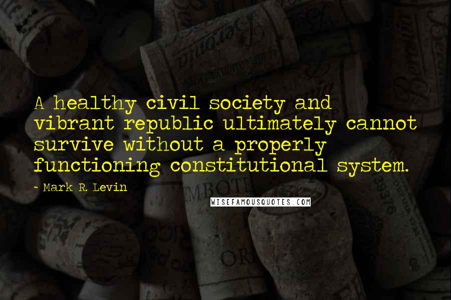 Mark R. Levin Quotes: A healthy civil society and vibrant republic ultimately cannot survive without a properly functioning constitutional system.
