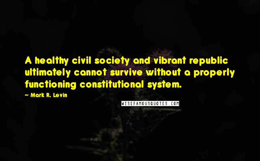 Mark R. Levin Quotes: A healthy civil society and vibrant republic ultimately cannot survive without a properly functioning constitutional system.