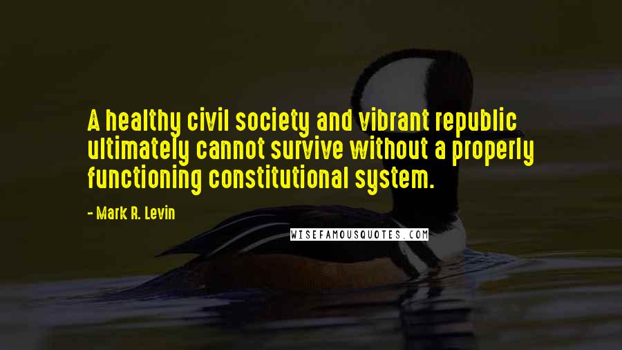 Mark R. Levin Quotes: A healthy civil society and vibrant republic ultimately cannot survive without a properly functioning constitutional system.