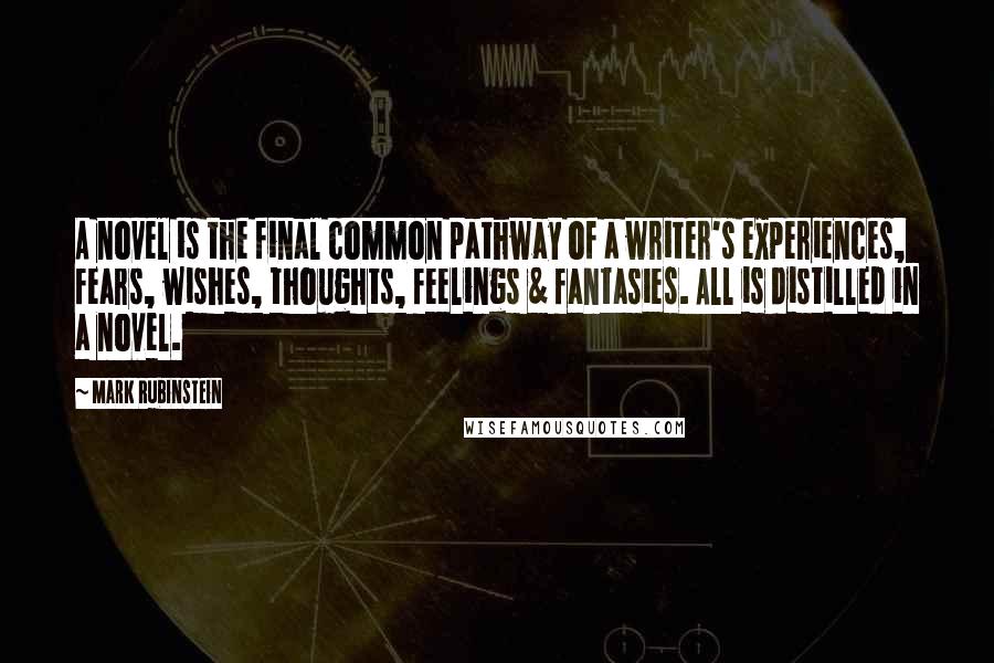 Mark Rubinstein Quotes: A novel is the final common pathway of a writer's experiences, fears, wishes, thoughts, feelings & fantasies. All is distilled in a novel.