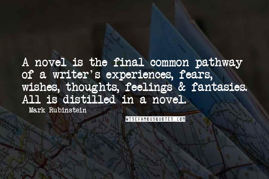 Mark Rubinstein Quotes: A novel is the final common pathway of a writer's experiences, fears, wishes, thoughts, feelings & fantasies. All is distilled in a novel.