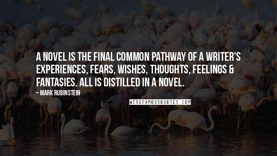 Mark Rubinstein Quotes: A novel is the final common pathway of a writer's experiences, fears, wishes, thoughts, feelings & fantasies. All is distilled in a novel.