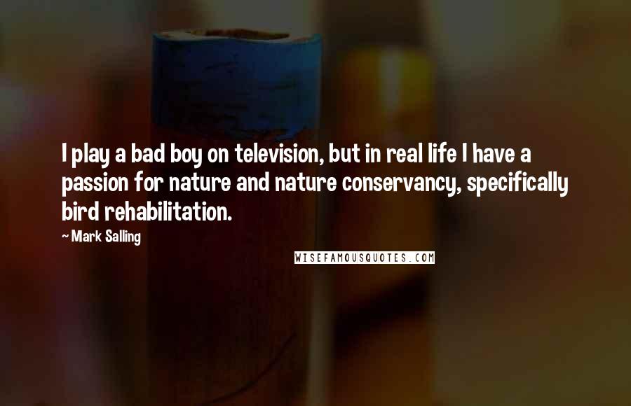 Mark Salling Quotes: I play a bad boy on television, but in real life I have a passion for nature and nature conservancy, specifically bird rehabilitation.