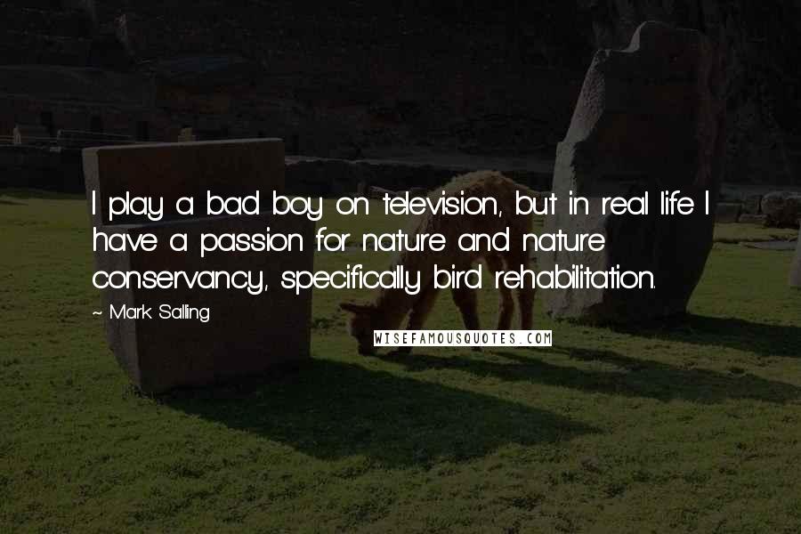 Mark Salling Quotes: I play a bad boy on television, but in real life I have a passion for nature and nature conservancy, specifically bird rehabilitation.