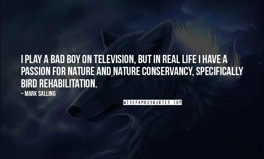 Mark Salling Quotes: I play a bad boy on television, but in real life I have a passion for nature and nature conservancy, specifically bird rehabilitation.