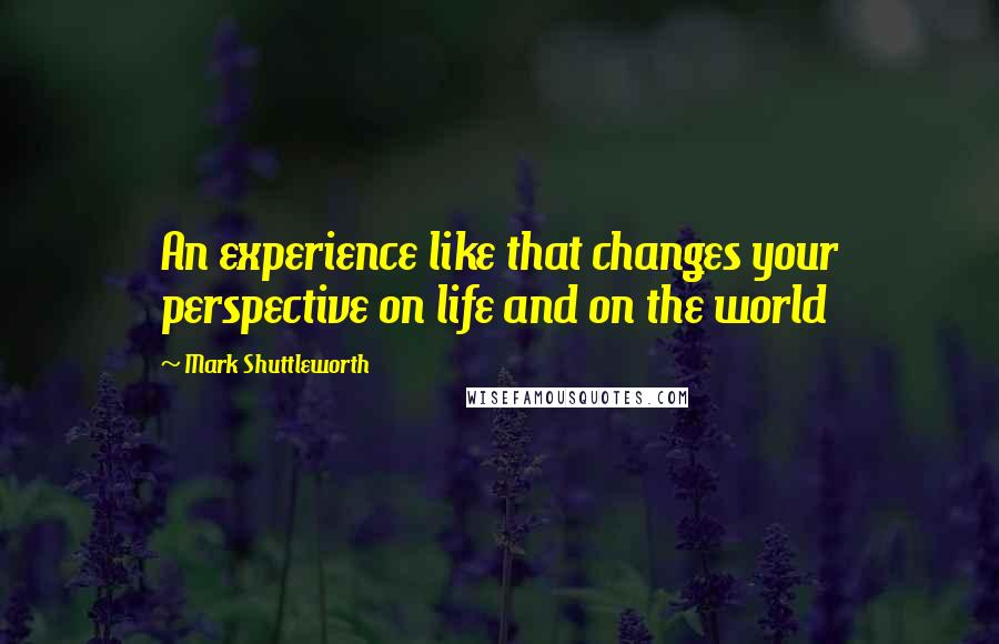 Mark Shuttleworth Quotes: An experience like that changes your perspective on life and on the world