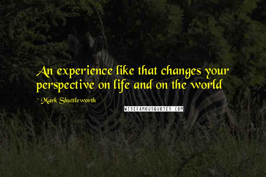Mark Shuttleworth Quotes: An experience like that changes your perspective on life and on the world