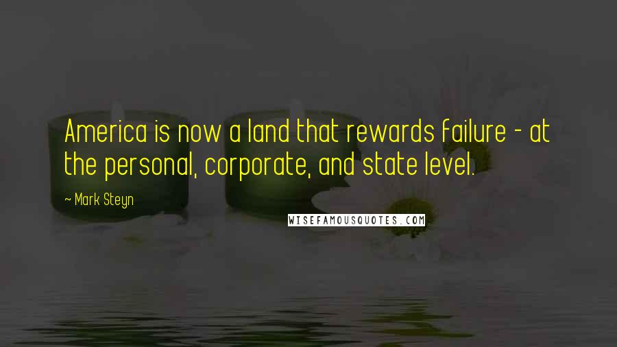 Mark Steyn Quotes: America is now a land that rewards failure - at the personal, corporate, and state level.