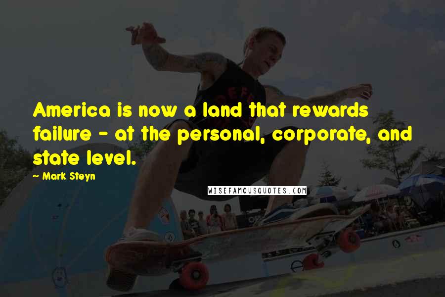 Mark Steyn Quotes: America is now a land that rewards failure - at the personal, corporate, and state level.