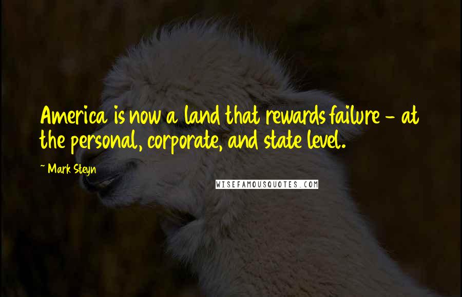 Mark Steyn Quotes: America is now a land that rewards failure - at the personal, corporate, and state level.