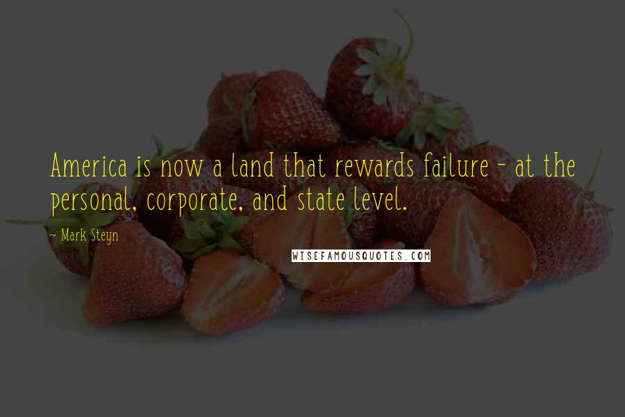 Mark Steyn Quotes: America is now a land that rewards failure - at the personal, corporate, and state level.
