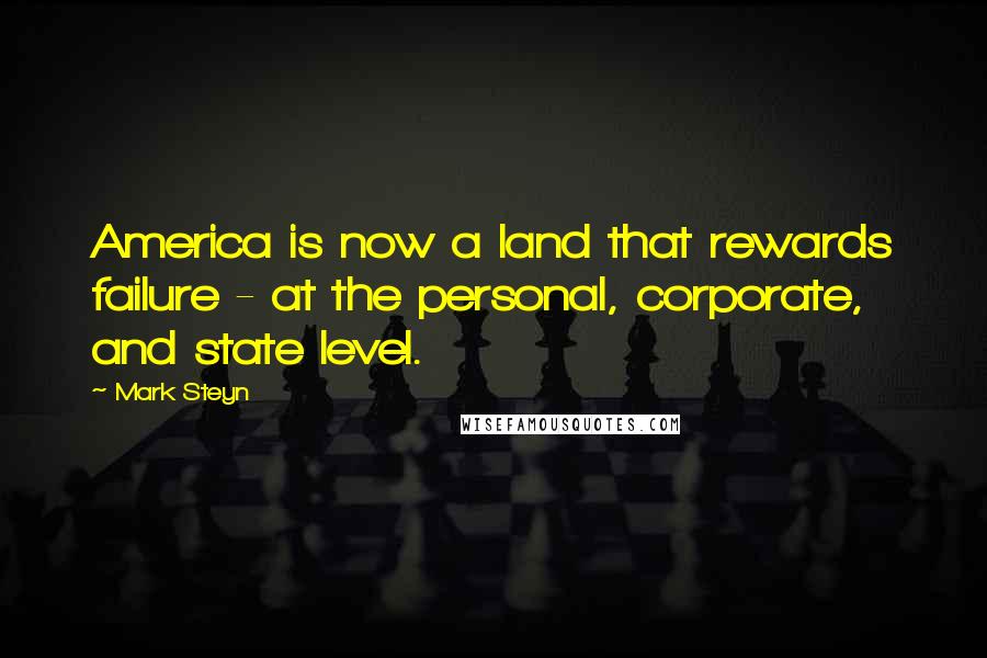 Mark Steyn Quotes: America is now a land that rewards failure - at the personal, corporate, and state level.