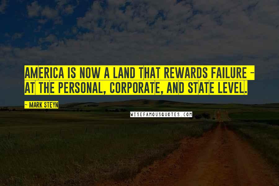 Mark Steyn Quotes: America is now a land that rewards failure - at the personal, corporate, and state level.